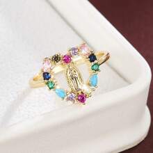 1pc Classic Virgin Mary Portrait Design Cubic Zirconia Inlaid Women Fashion Ring - Multicolor - View 13