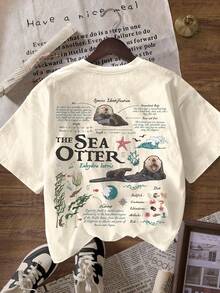 Camiseta Vintage Sea Otter Biology, Camiseta Casual de Cuello Redondo y Manga Corta, Camiseta de Talla Grande - Camiseta Casual de Cuello Redondo y Manga Corta para Mujer, Blanca de Verano - Verde - Ver 5