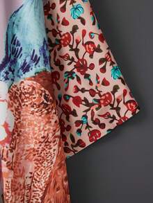 Oversized Retro Bohemian Peacock Print Long Kimono Cover Up, Loose Casual Belted Robe, Lightweight Summer Beach Cover Up, Swimsuit Wrap - Purple - View 6