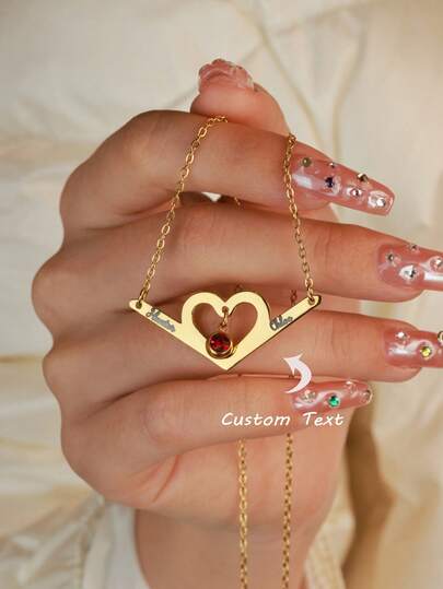 1 PC Custom Heart Name Birthstone Necklace For Women Stainless Steel Gold Color Letter Necklace Personalized Birthday Wedding Couple Jewelry Gift