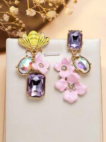 1 Pair Unique Design Holographic Iridescent Asymmetric Flower Earrings, Atmosphere Earrings For Dates And Outings - Multicolor - View 8