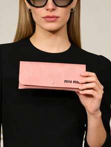 Miu Miu Soft Sakura Pink Leather Eyeglass Case Gift Set, Snap Closure Portable Fashion Glasses Storage Bag With Original Cleaning Cloth And Brand - Pink - View 3