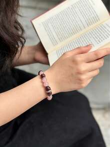 8mm Pomegranate & Crystal Bohemian Style Menopause Balance Bracelet, Natural Gemstone Jewelry Gift To Relieve Hot Flashes And Menopausal Symptoms (Bead Placement May Differ From Image) - Baby Pink - View 5