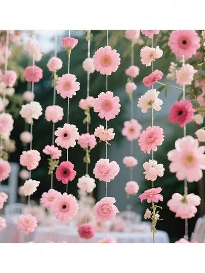 10件套粉色花朵装饰悬挂套装，DIY人造花瀑布，适用于婚礼派对、情人节派对、新娘送礼会、生日房间装饰和家居装饰（随机粉色花朵）