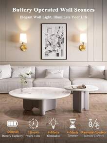 2pcs/1pc Battery Powered Wall Lamp, No Wiring Needed, Rechargeable Dimmable Wall Light With RGB Bulb And Remote Control, Brushed Gold Body With White Minimalist Fabric Shade. Suitable For Modern, Classic And Other Indoor Styles To Enhance The Overall Appearance Of Living Room, Bedroom, Hallway, Foyer, Etc. (Gold) - Wall Lamp - View 5