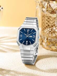 Reloj de cuarzo para hombres REWARD, estilo de moda de negocios con calendario, manecillas luminosas y funciones múltiples. Reloj de pulsera de alta calidad con diseño clásico y correa de acero inoxidable, un regalo ideal - Verde militar - Ver 13