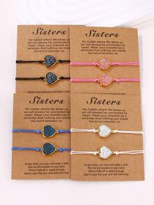 2件套流行水晶簇树脂心形蜡绳手链，友谊编织手链，情人节礼物 - 手鍊 - 查看 6