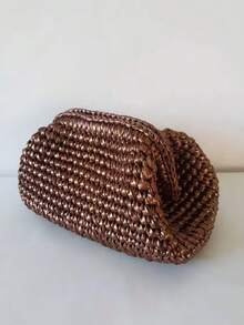 1个金属钩编女士手拿包，优雅手工编织按扣手提包，化妆包 - 彩色 - 查看 11