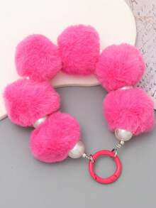 1个毛绒圆球包挂件，手工串珠手机挂件，短款腕带，防丢链 - 彩色 - 查看 11