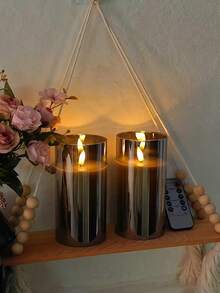 2/3/4/6-Piece Black LED Flameless Candles With Remote Control Timer, Warm Flickering Light, Battery-Powered Ambient Lighting, Suitable For Weddings, Parties, Holidays/Home Décor. - Grey - View 6