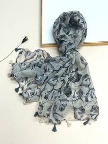 1pc Simple Printed Scarf New Women's Silk Scarf Spring/Summer Sun Protection Beach Towel Warm Neck Scarf Fashion Long Shawl Versatile Wrap - Light Rice - View 3