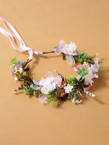 1pc Floral Headband & Hair Accessory For Women, Wedding, Travel - Pink - View 5