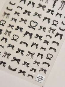 1pc Cute Black Bow Nail Sticker, Japanese Macaron Ribbon Self-Adhesive Nail Art Decor DIY Nails Nail Stickers - Black - View 2