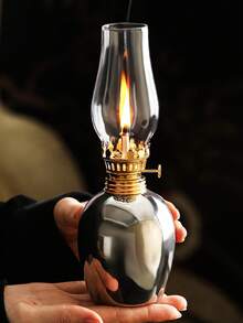 1pc Ceramic Electroplated Gold/Silver Home Oil Lamp With Lamp Shade, Adjustable Wick Camping Fuel Oil Lamp, Indoor Ceramic Oil Lamp Candle Holder, Kerosene Lamp With Wick, Oil Lamp/Hurricane Lamp With Fire Control Knob - 1PC - View 3