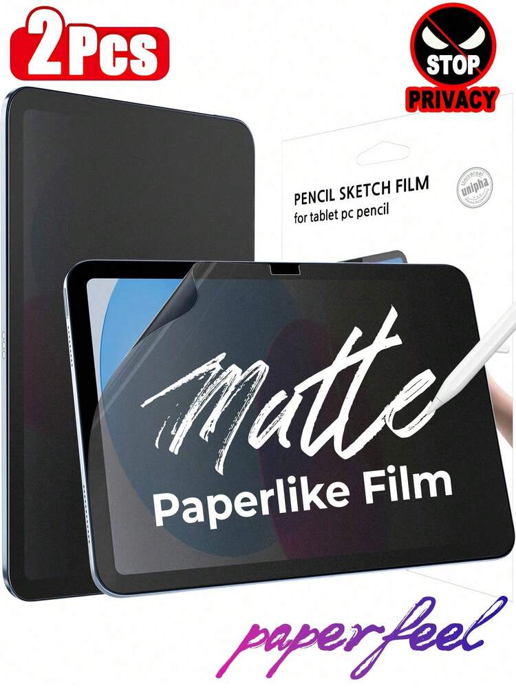 ZYONS 2pcs IPad Tablet Anti-Spy Matte Screen Protector Film, Paper-Like Texture, Supports Apple Pencil, Soft Film Not Glass, Anti-Spy, Anti-Fingerprint, Anti-Drop, Full Screen Coverage, Sensitive Touch, Compatible With IPad 11th Gen 2025, IPad 10th Gen 10.9", IPad Air 13 11 M4 M3 M2 2025 2024, IPad Pro 12.9", IPad Mini 2024 Screen Protection Essentials, Applicable To Daily Shield, Office, Home Privacy Screen Protector Pad Screen Protector Pad Accessories - 2pcs - View 18