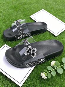 2026 New Spring/Summer Fashion Elegant Wide Width Women Shoes, Ladies Sandals Slippers Home Shoes With Black Crystal Rhinestone Embellished Uppers, Women Flip Flops, Black Thick Sole Sandals Slippers Wedding Party Shoes, Gift For Girlfriend, Best Friend, Festival, Ramadan, Valentine's Day - Black - View 17