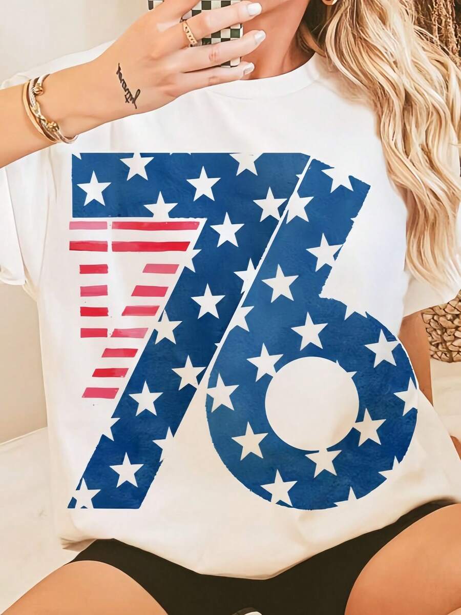 Oversized 1776 America Shirt, 4th Of July Shirt, Patriotic Inendence Day Shirt, 1776 Shirt, Vintage USA Flag Shirt, Retro America Uni Short Sve Clic Hey Cotton T Shirt Printed Graph Summer Outfits For Women Oversized Tshirts - trắng - Xem 1