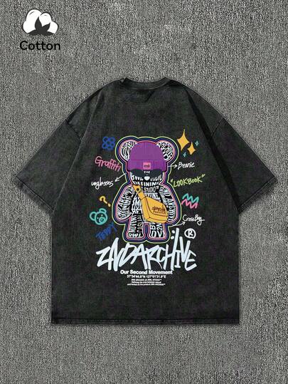 加大码男士新款水洗T恤，纯棉短袖，街头风趣味Emo图案乐队T恤，篮球，平价服装，男士套装，Manfinity，Youngboy Never Broke Again，Friends TV，男士动漫，万圣节，加州黑色水洗短袖，字母印花长袖休闲印花白色英文图案T恤，时尚百搭水洗短袖，Y2K风格，适合日常穿着