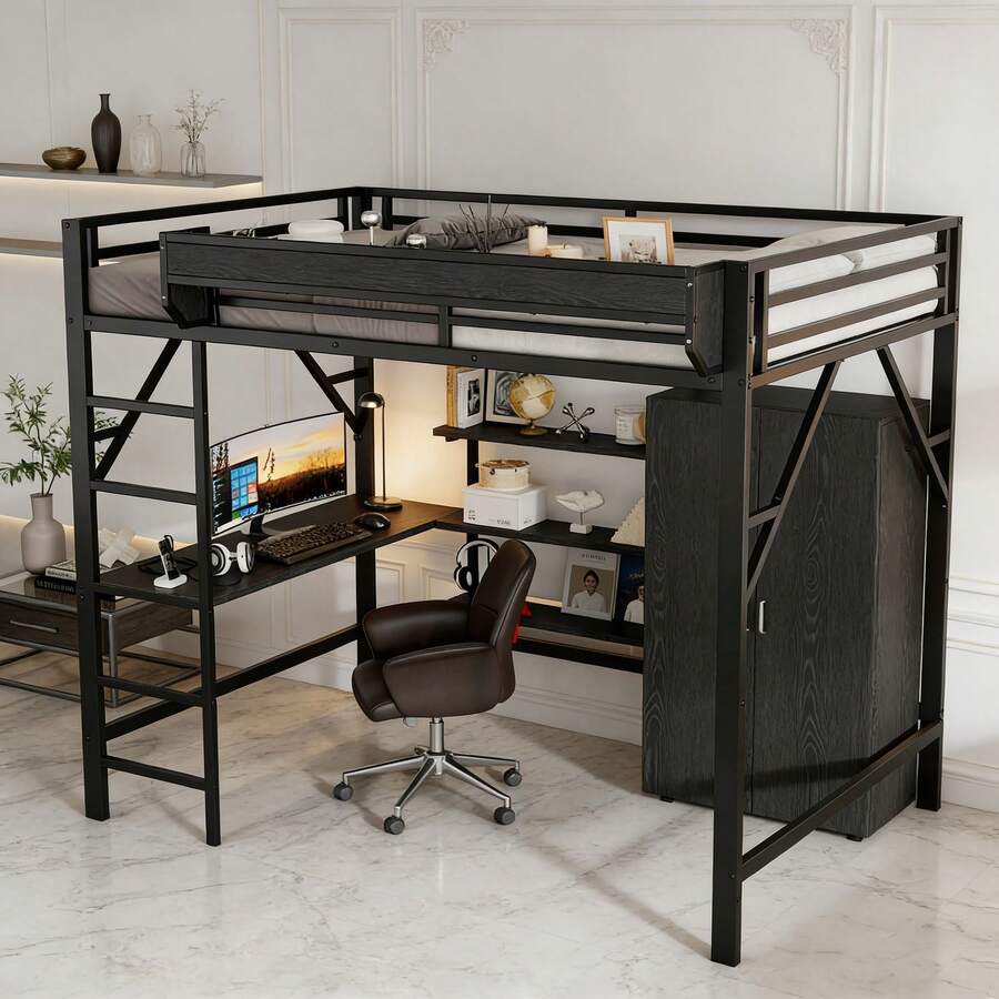 Kids Bed Frames, Headboards & Footboards - Black + MDF+Metal - View 1