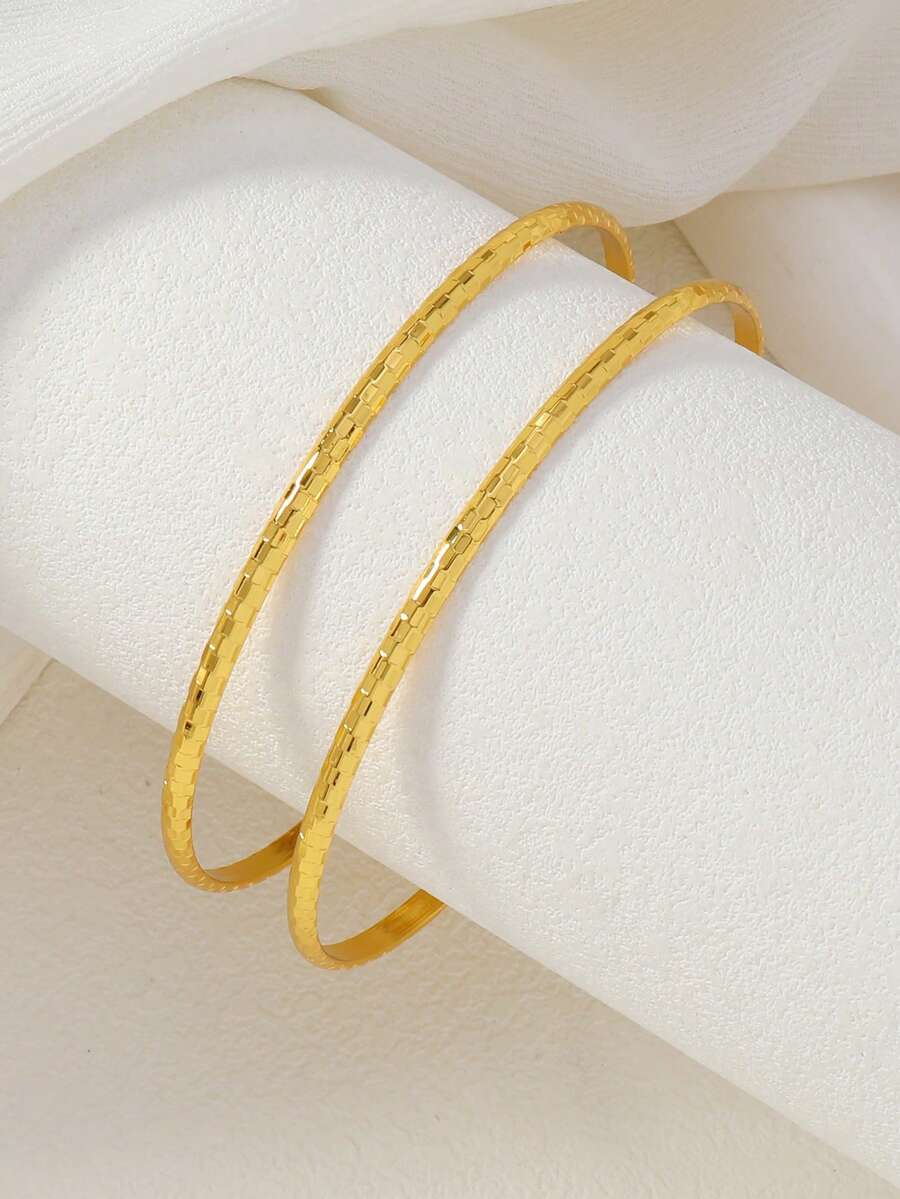 2 piezas de brazaletes de múltiples capas con baño de oro de 24K, el mejor regalo para familiares y amigos durante el Ramadán - Amarillo Oro - Ver 1