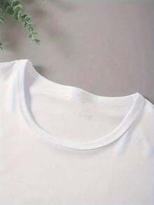 [Mushroom Print Tee] Casual Mushroom Print T-Shirt - Round Neck Short Sleeves Slight Stretch Tee For Women - White - View 4