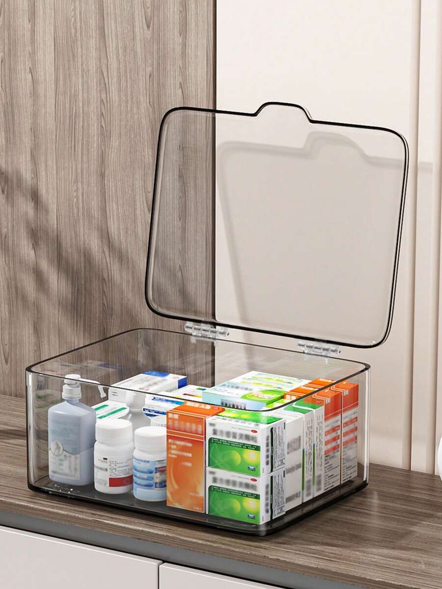 1pc Acrylic Flip-Top Storage Box, Large Capacity Desktop Organizer Box For Jewelry, Accessories, Stationery And Cosmetics, Multifunctional Transparent Container | Back To School Supplies - Multicolor - View 1