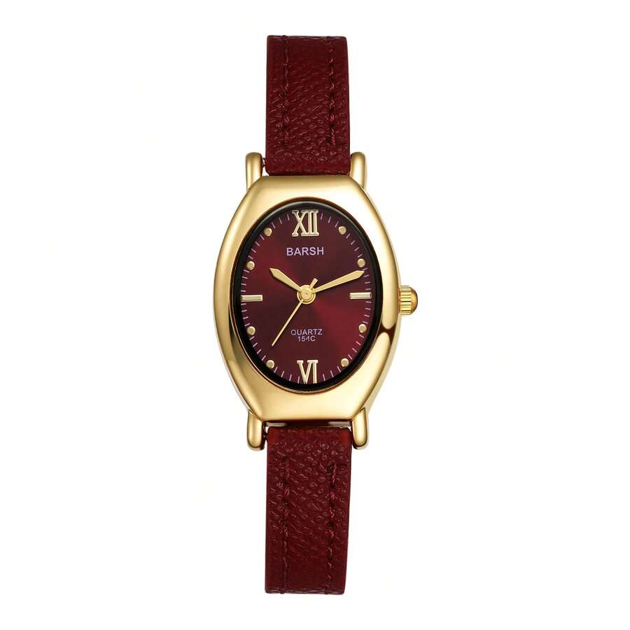 Rofusn Reloj de mujer de cuarzo analógico ovalado: Correa de PU, esfera punteada - Adecuado para todas las estaciones - Gris - Ver 1