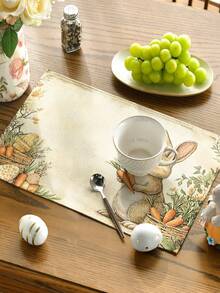 4件/6件装复活节兔子彩蛋图案餐垫，长方形可水洗桌垫，适用于家庭餐桌、咖啡桌、厨房和餐厅装饰，餐桌布置和场景装饰 - 彩色 - 查看 3