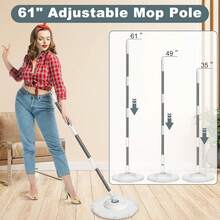 Mop And Bucket With Set,Spin Mop And Bucket System, Mops For Floor Cleaning,Household Supplies Tools With 3 Replacement Refills,61" Extended Handle For Household Hardwood Floor - White - A - Xem 5