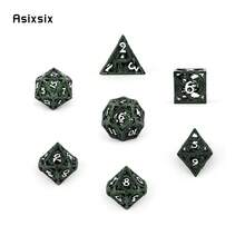 Asixsix 7 颗绿色白色龙形金属骰子，龙形空心多面体骰子套装，适用于角色扮演游戏、桌游、卡牌游戏 - 杏色 - 查看 6