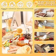 Charcuterie Boards Gift Set Large Bamboo Cheese Board With Ceramic Dip Bowl, Butter Knives Set Kit, Mini Tongs, Spoons, Forks, Honey Sticks, Cocktail Picks For Entertaining Gift For Christmas - Silver - View 5