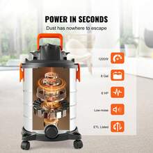 Stainless Steel Wet Dry Shop Vacuum, 8 Gallon 6 Peak Horsepower Wet/Dry Vac, Powerful Suction With Blower Function W/ Attachment 2-In-1 Crevice Nozzle, Small Shop Vac Perfect For Carpet Debris, Pet Hair - 銀色 - 查看 2
