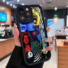 Collage de rostros, instrumentos y elementos psicodélicos. Esta elegante funda es compatible con Samsung, Apple, OPPO, , etc. Fabricada en TPU flexible, resistente a golpes y arañazos, ofrece una excelente protección contra caídas y un agarre cómodo. Es un regalo ideal para familiares, amigos y seres queridos, ideal para festivales, San Valentín y artículos de . - Negro - Ver 1