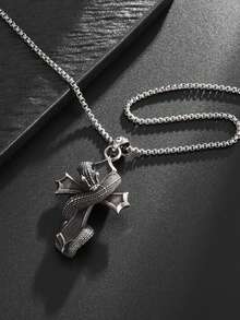 1PC New Retro Cross Zodiac Snake Pendant Necklace, Suitable For Men And Women Punk Hip-Hop New Year Jewelry Gifts - Fashion - View 4
