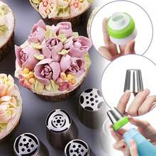 特大号俄罗斯裱花嘴，不锈钢花形奶油裱花嘴，适用于蛋糕装饰 - 可裱出玫瑰、郁金香和棉花糖形状的奶油，烘焙甜点装饰工具，奶油裱花 - 彩色 - 查看 3
