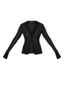 Women's Solid Black Sheer Mesh Minimalist Cover Up Shirt Top, Suitable For Daily Wear, Dates, Holidays, Parties, Street Photography - Black - View 9