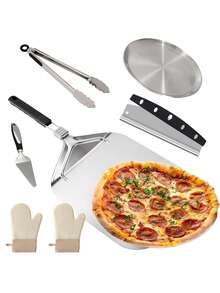 6pcs/Set Pizza Making Metal Spatula Kit,Pizza Oven Accessories With Rocker Cutter, Pizza Pan, Pizza Server, Oven Mitts, For Family Oven Baking - Multicolor - View 7