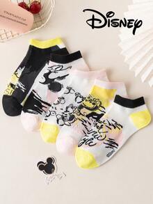 Disney 5双装女士短袜，礼品装，夏季袜子，卡通图案袜子，印有米奇、米妮、唐老鸭、黛丝等图案，舒适透气，时尚新颖袜子 - 彩色 - 查看 6