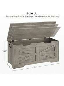 Cesta de almacenamiento de madera con tapa, Caja de juguetes de madera para niños y niñas, Caja de juguetes de madera para niños grandes, Banco de almacenamiento con bisagra de , Baúl de almacenamiento para la entrada, Sala de estar, Dormitorio, Sala de juegos - 39,4 pulgadas - Gris - Ver 2