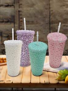 1pc Diamond-Encrusted Bead - Featuring A Sparkling Pearlescent Design, This Reusable Cup With A Straw Is Leak-Proof And Perfect For Party Drinks, Daily Use, And As A Birthday/Valentine's Day Gift - Multicolor - View 3
