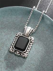 1件复古方形黑色宝石吊坠项链，男女皆宜，时尚简约，是派对首饰的理想之选。 - 時尚 - 查看 7