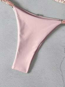 Bikinx Women's Elegant Bikini Set, Featuring Spaghetti Straps, Tie-Front, And Open Back Design With Knotted Details For A Fashionable Look - Hồng - Xem 8
