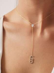 Dây chuyền chữ dọc bằng bạc Sterling 925, dây hình chữ Y, chữ đính đá Cubic Zirconia, trang sức cá nhân hóa. - Chuỗi chữ Y - Xem 4