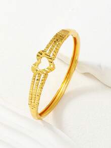 1 pieza Brazalete de mujer con diseño de línea de corazón hueco chapado en oro de 24K, adecuado para uso diario y el Ramadán - Amarillo Oro - Ver 1