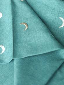 Moon Embroidered Abaya, Middle Eastern Arabic Muslim Robe - Light Blue - View 3