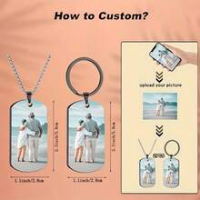 2 Pieces Customized Keychains And Necklaces With Pictures, Customizable Couple Keychain Necklaces, Customized And Personalized Gifts For Women, Valentine's Day, Holiday Gifts, Father's Day Gifts - Multicolor - View 4