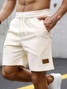 Men's Waffle Texture Casual Outdoor Shorts With Drawstring Waist Summer Sports - Apricot - View 4