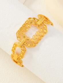 1pc Saudi Arabian Style Hollow Round Copper Gold-Plated Wide Bracelet, Best Gift For Family And Friends - Yellow Gold - View 6