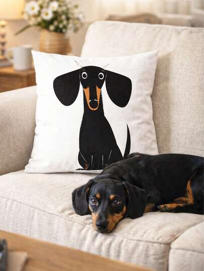 1Pc Black White Dachshund Pillowcase,Boho Style Throw Pillow Cover,45*45cm Cushion Cover,Ideal For Home,Living Room,Bed,Baby Room,Office Decorations,Birthday Party Gifts,Baby Shower Decorations,Baby Party Gifts,Excluding Pillow Core