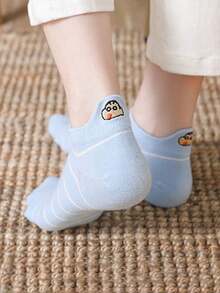 CRAYON SHINCHAN 5 Pairs Crayon Shin-Chan Printed Socks, Cute Cartoon Embroidery Design, Soft & Comfortable Women Ankle Socks, Spring/Summer - Multicolor - View 4